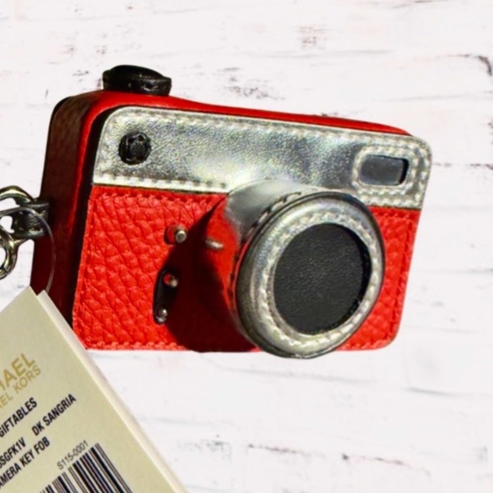Michael Kors Red and Silver Camera Charm Keychain